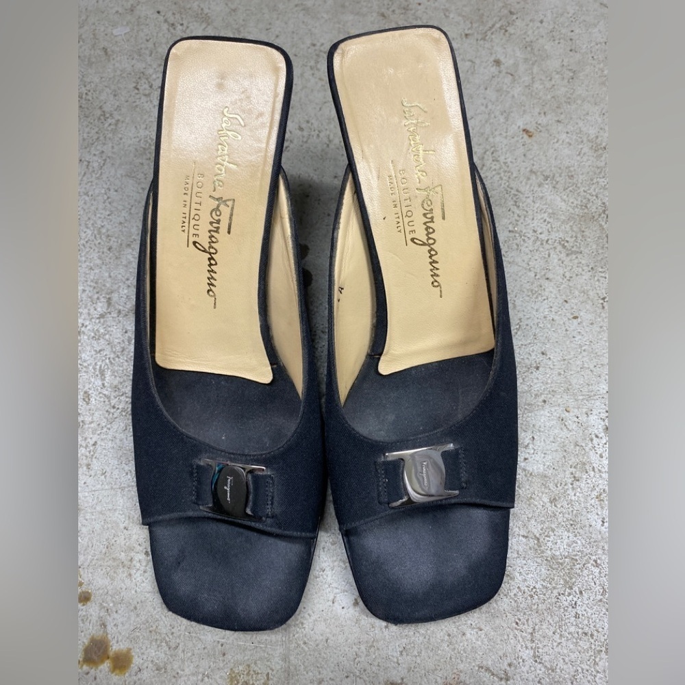 Salvatore Ferragamo Black Chunky Heels with Modern Squared Toe